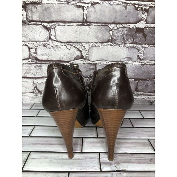 7 Seven for all Mankind Brown Leather Wooden Heel Booties Women Sz 40EU/9.5M US - Picture 6 of 16